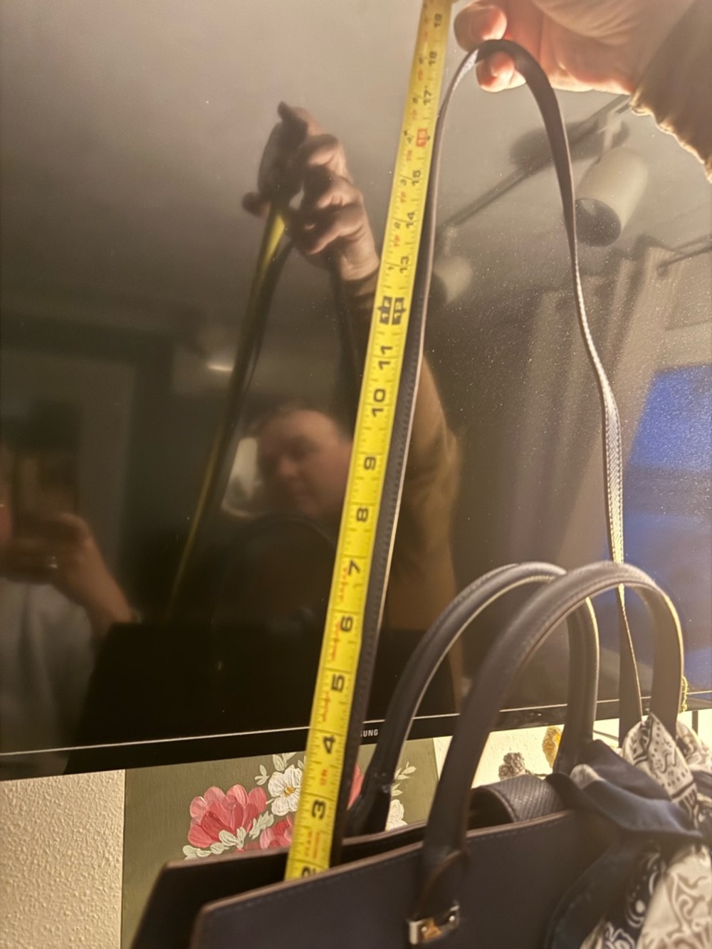 Ralph Lauren Navy Blue Leather Satchel with Silver Hardware. Comes with scarf - Picture 8 of 10